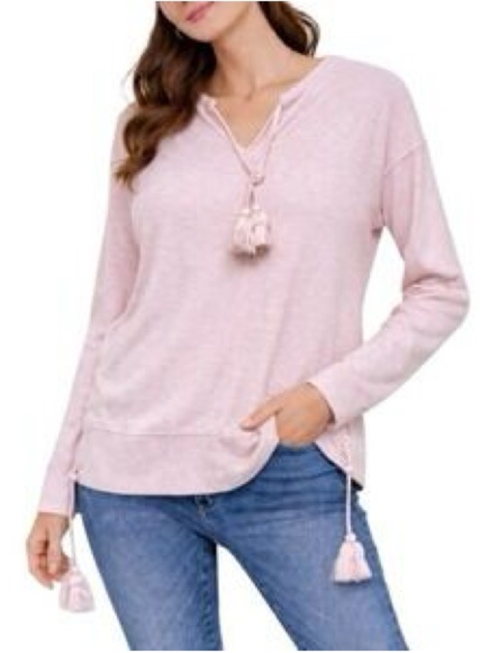 Lilly Pulitzer Light Pink Tassel Hem Long-Sleeve Top 1238